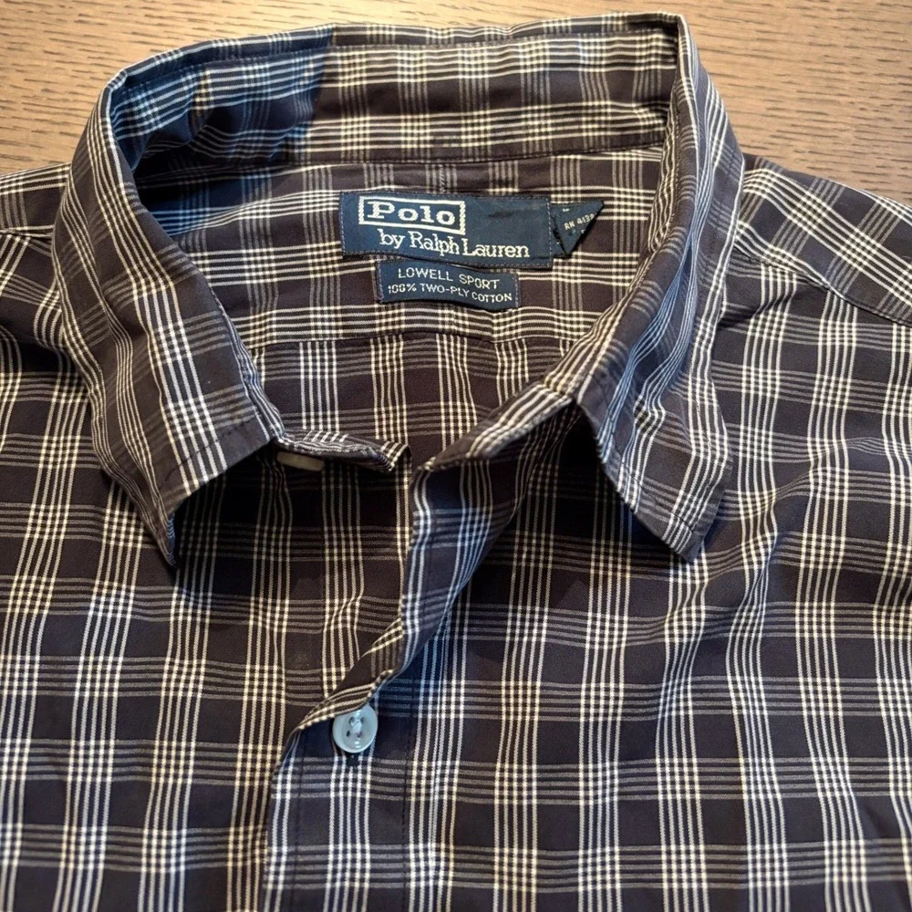 Polo Ralph Lauren Mens Navy Blue White Plaid Button Down Shirt Long Sleeve XL